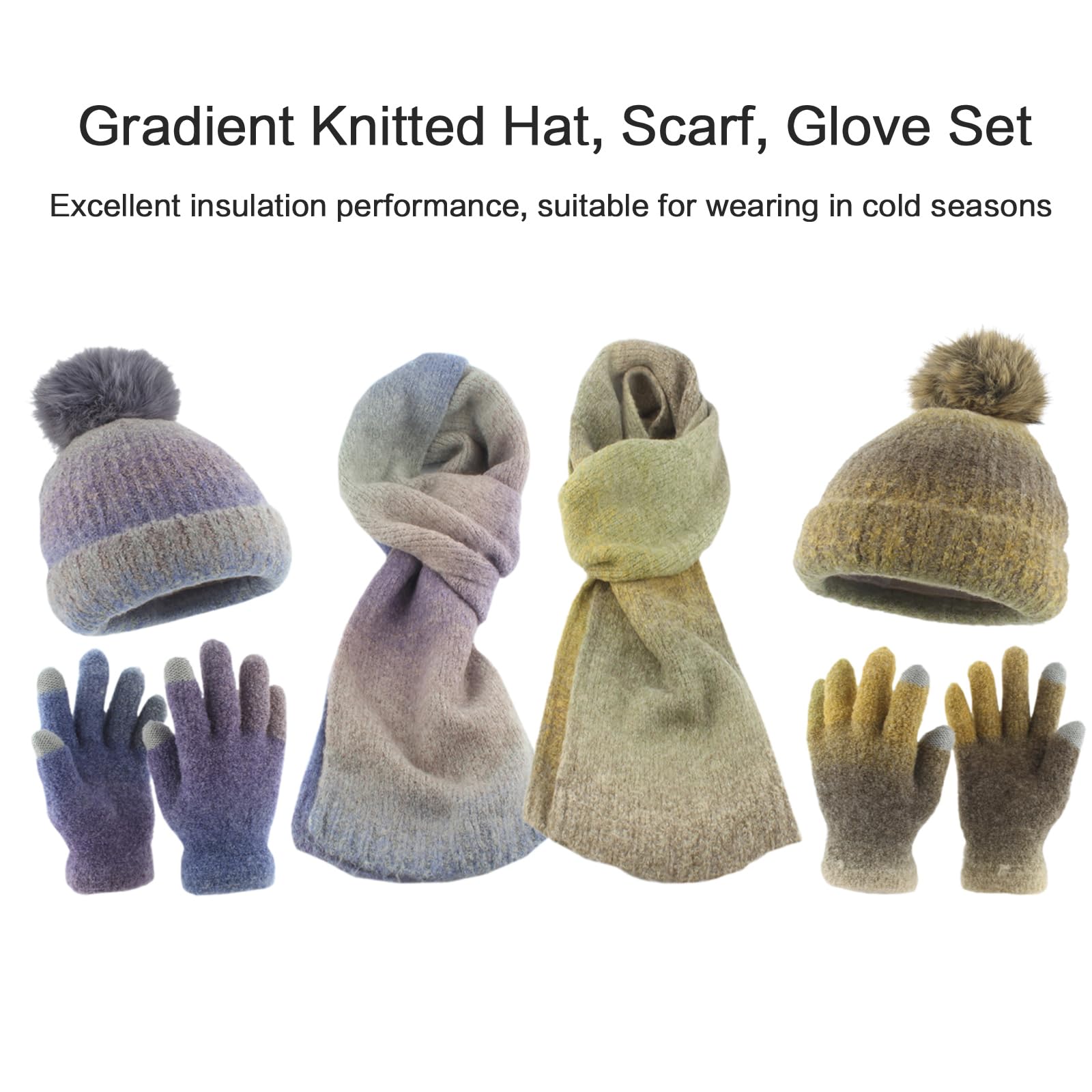 Set di cappello, sciarpa e guanti per adulti, unisex, per attività invernali all'aperto, caldo, per sci, escursionismo, berretto termico lavorato a maglia, sciarpa e guanti