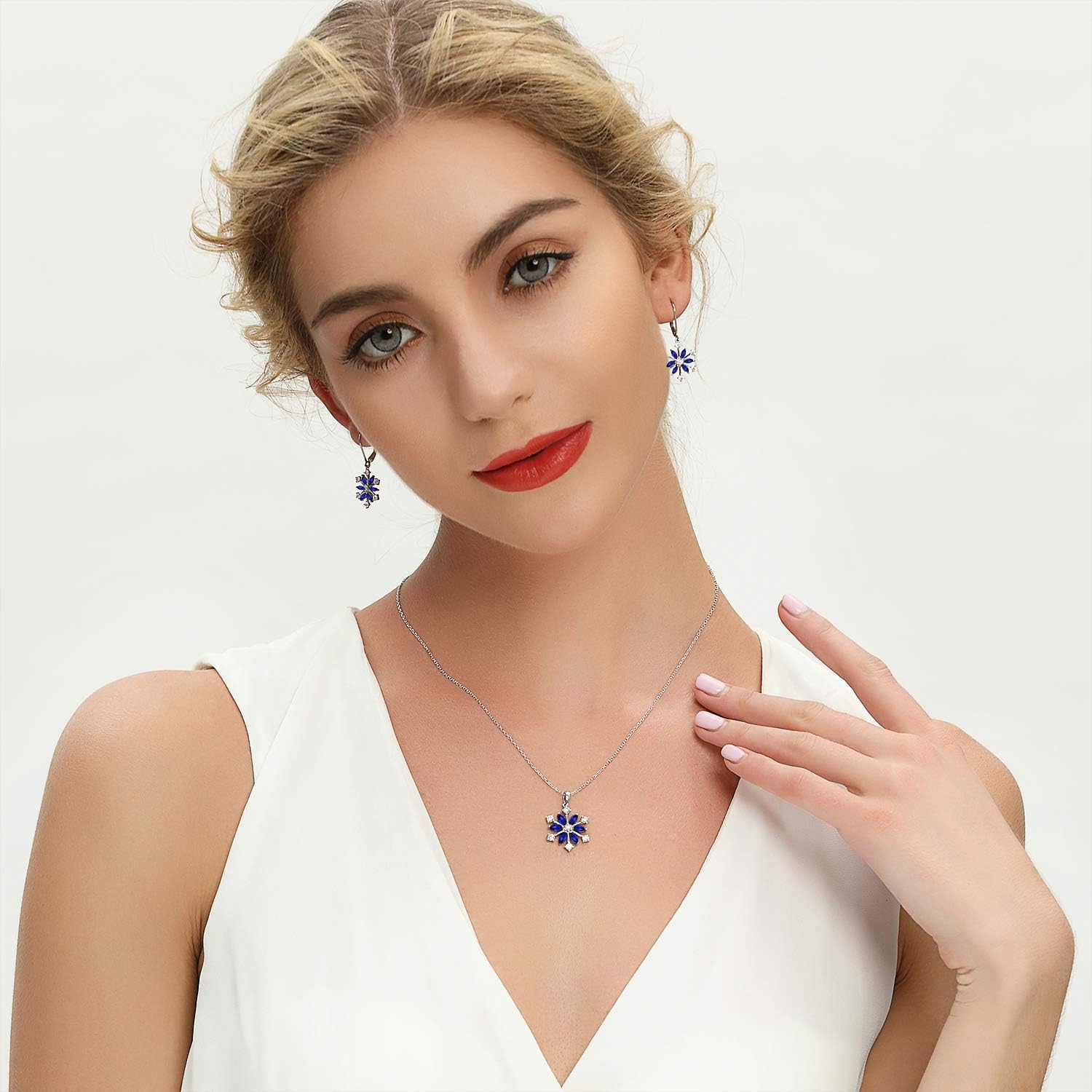 JO WISDOM Snowflake Earrings,925 Sterling Silver 3A Cubic Zirconia September Birthstone Sapphire Color Dangle & Drop Earrings,Jewellery for Women - Image 3