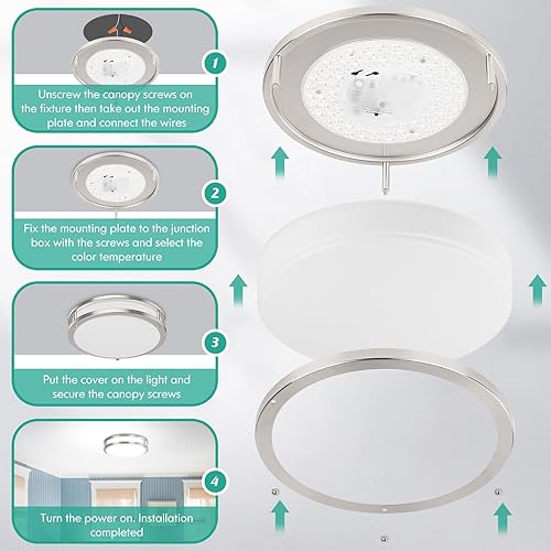 Miniatura 6 de Brightever Lámpara de techo LED de 10 pulgadas, 30 W, 4000 lúmenes, moderna lámpara de techo regulable, 2700 K-6500 K, luces de techo de dormitorio