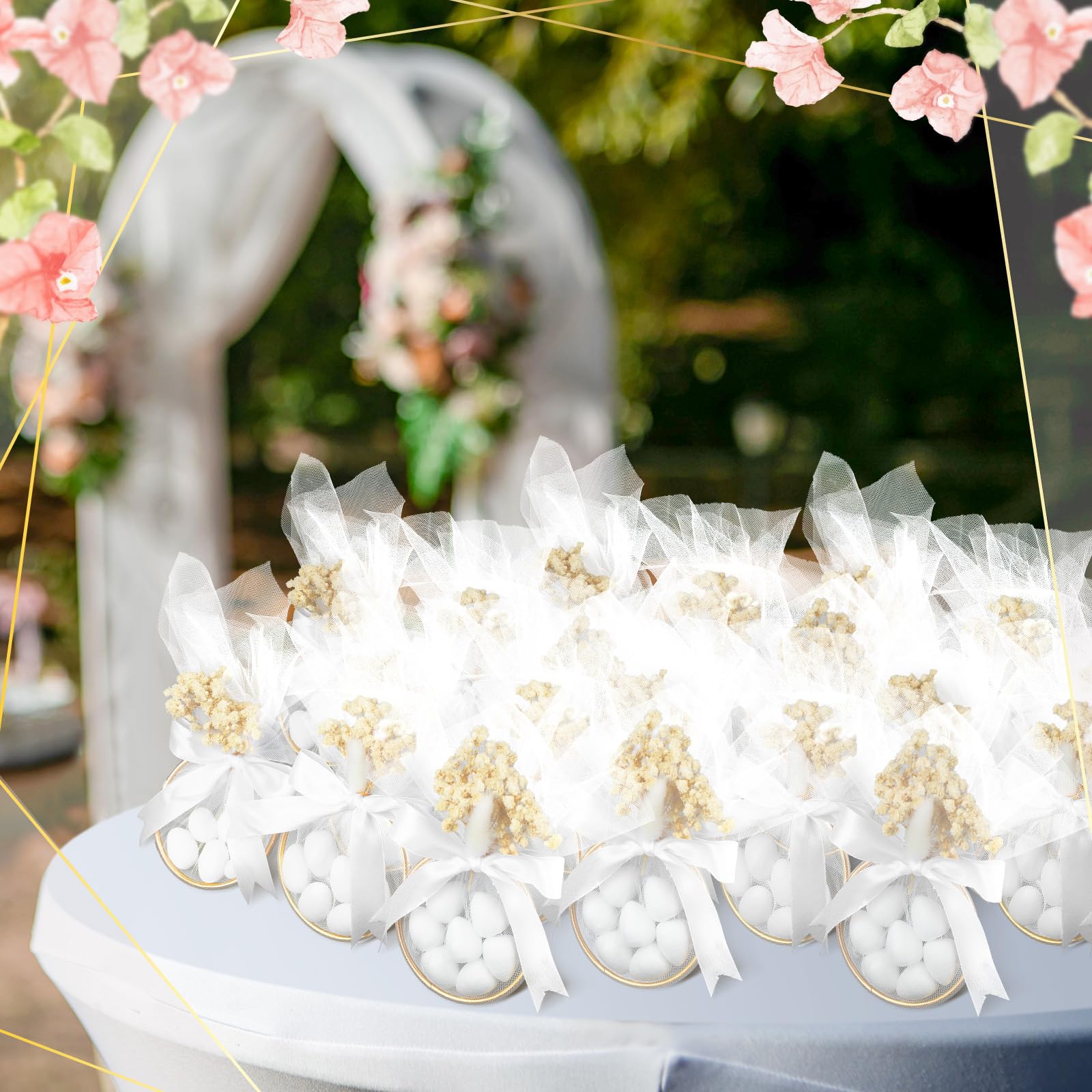 Misdary 103-teiliges Set mit 50 Hochzeits-Mandel-Süßigkeiten-Gastgeschenken für Gäste, inklusive Ring und Tüllbeutel, DIY-Mandel-Souvenirs für Verlobung, Brautparty, italienische Hochzeit