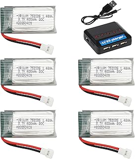 3,7 V 400 mAh Lipo-Batterie 20 C avec connecteur Molex pour avions RC, mini-drones, quadricoptères, modèles d'avions, batterie avec chargeur 5 en 1 (lot de 5)