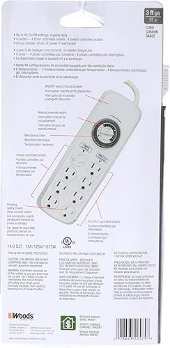 Miniatura 2 de Woods 22575WD Regleta de alimentación interior de 8 salidas con temporizador mecánico integrado 8 tomas de tierra