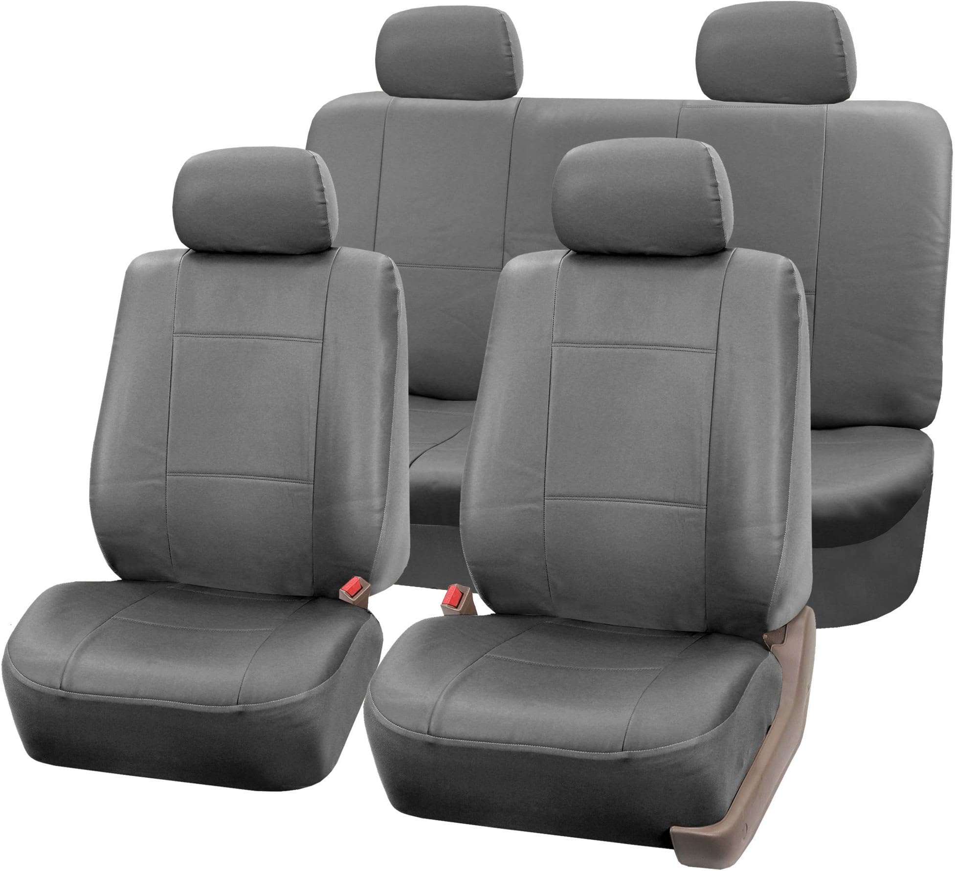 FH Group Fh Pu002114 Classic Pu Leather Car Seat Covers Airbag Compatible And Split Bench Solid Grey Color Universal PU Leather Grey