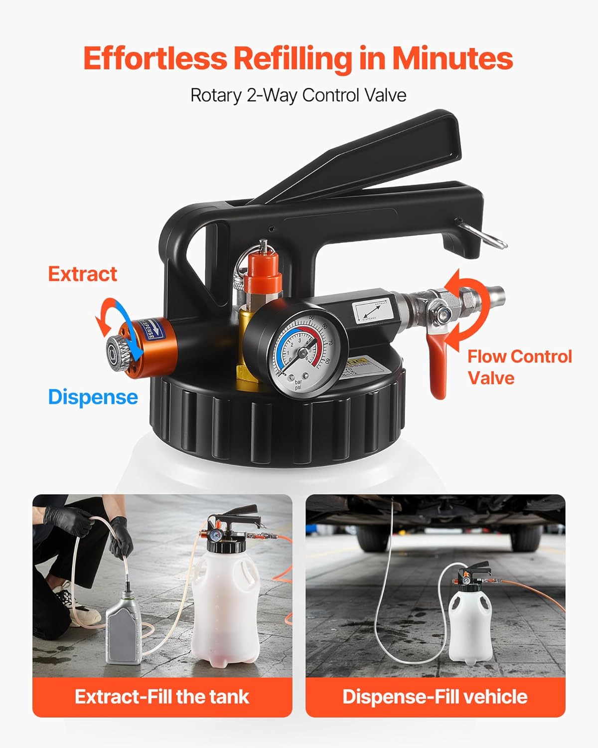 VEVOR Transmission Fluid Pump, 8 L Pneumatic Oil Fluid Extractor, ATF Refill Dispenser Transfer Pump with 15 ATF Adapters, Oil Extractor Dispenser with HDPE Tank for Cars, Boats, Lawn Mowers