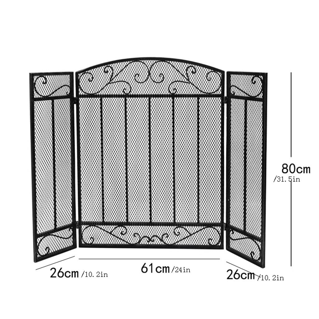 Costway 3 Panel Folding Fireplace Screen Wrought Iron Furnace Protector Fire Spark Guard
