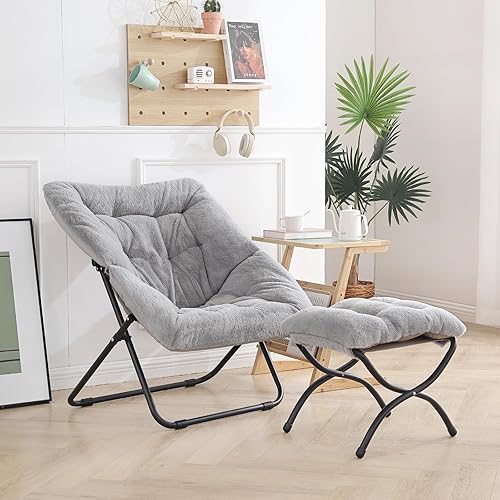Miniatura 70 de Comfy - Silla de dormitorio plegable de gran tamaño con piel sintética suave, marco de metal, para dormitorio, sala de estar, balcón, patio,