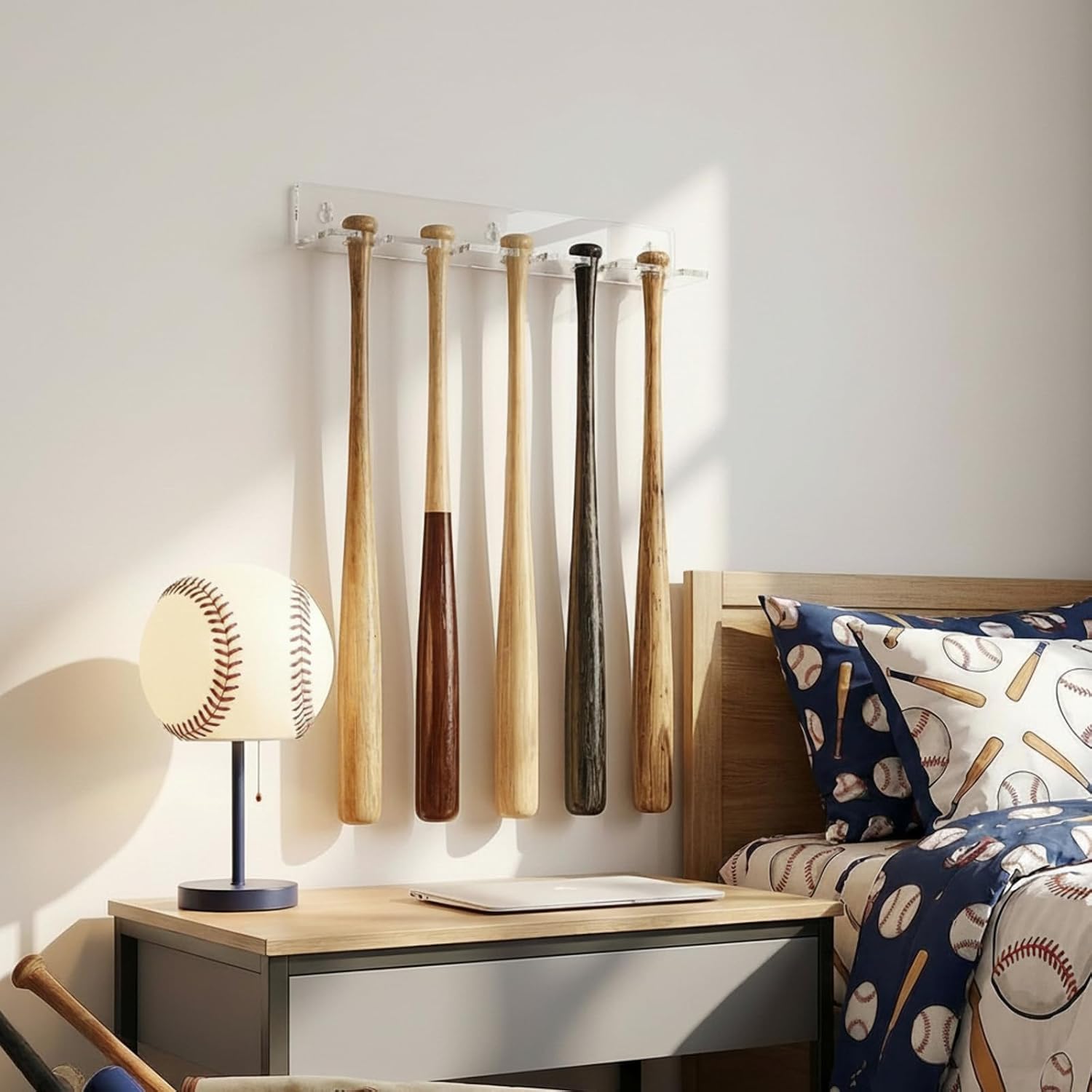 Baseball Bat Wall Mount Acrylic Baseball Bat Display Holder Hanger for 5 Items Wall Mount Acrylic Hanging Rack Organizer for Dugout Fence Home Garage