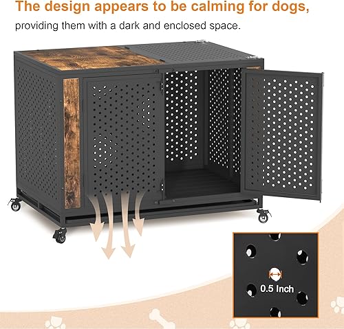 Miniatura 4 de Mueble resistente de 42 pulgadas para perros grandes y medianos, diseño cerrado con agujeros de 0.5 pulgadas, perrera de metal indestructible para