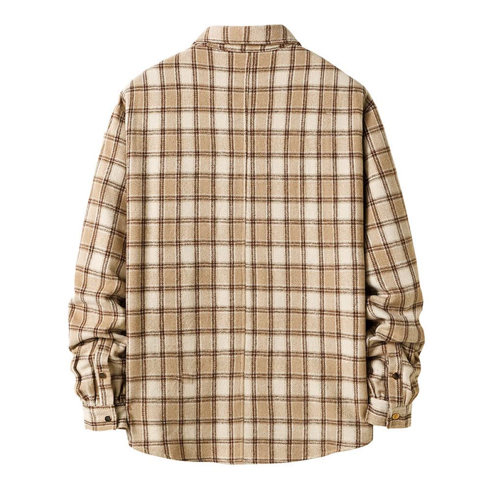 HGJH Herren Flanellhemd Langarmherren Langarm Flanellhemd Thermohemd Gitter Beige Hemd Herren Holzfäller Bequem Karierte Hemdjacke Lässiges Arbeitshemd Für Herren Jungen