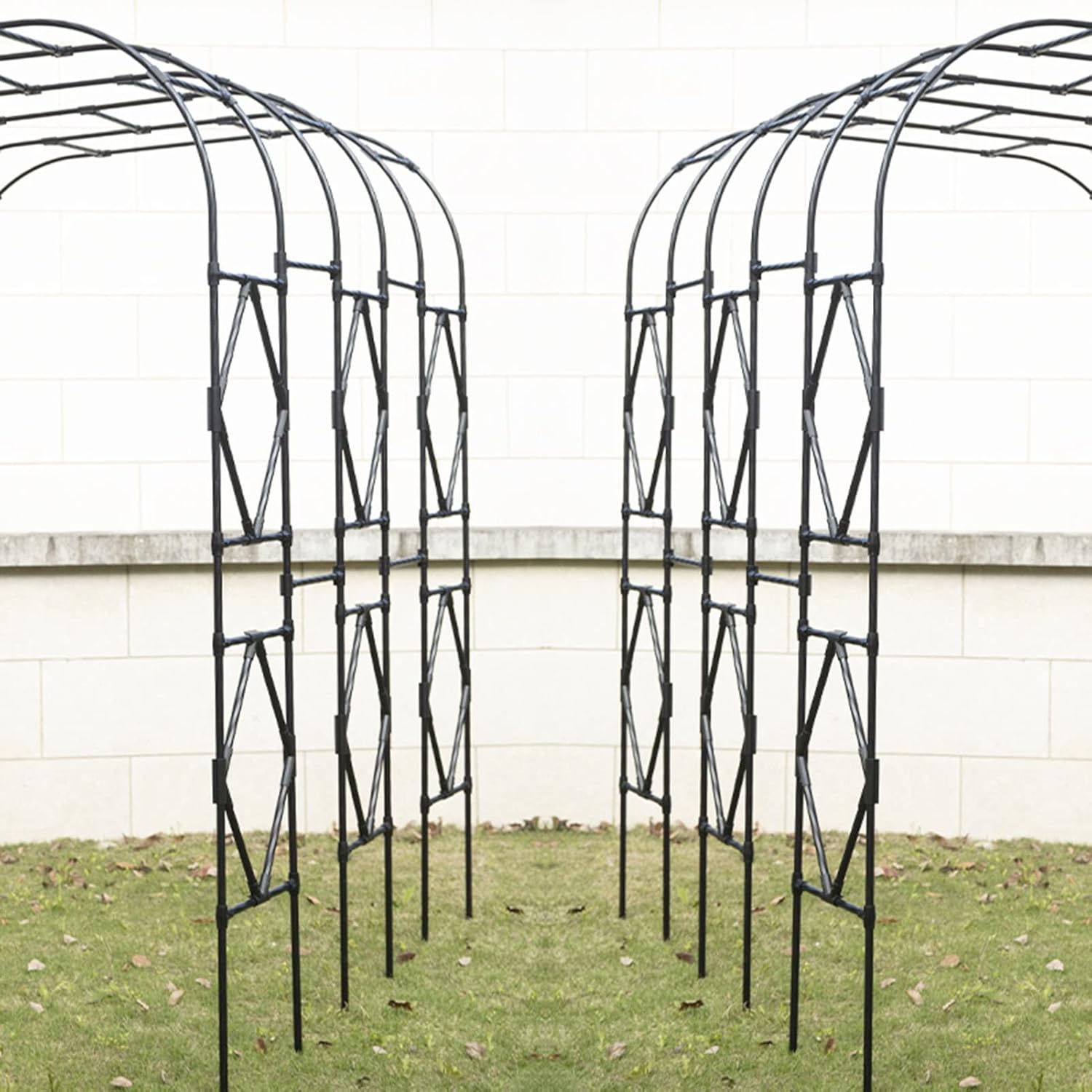 Heavy Duty Metal Garden Arch Trellis - Coated Steel Rose Arbor for Climbing Plants, Vines Support - Half-Side Wedding Decoration Archway for Outdoor Gardens