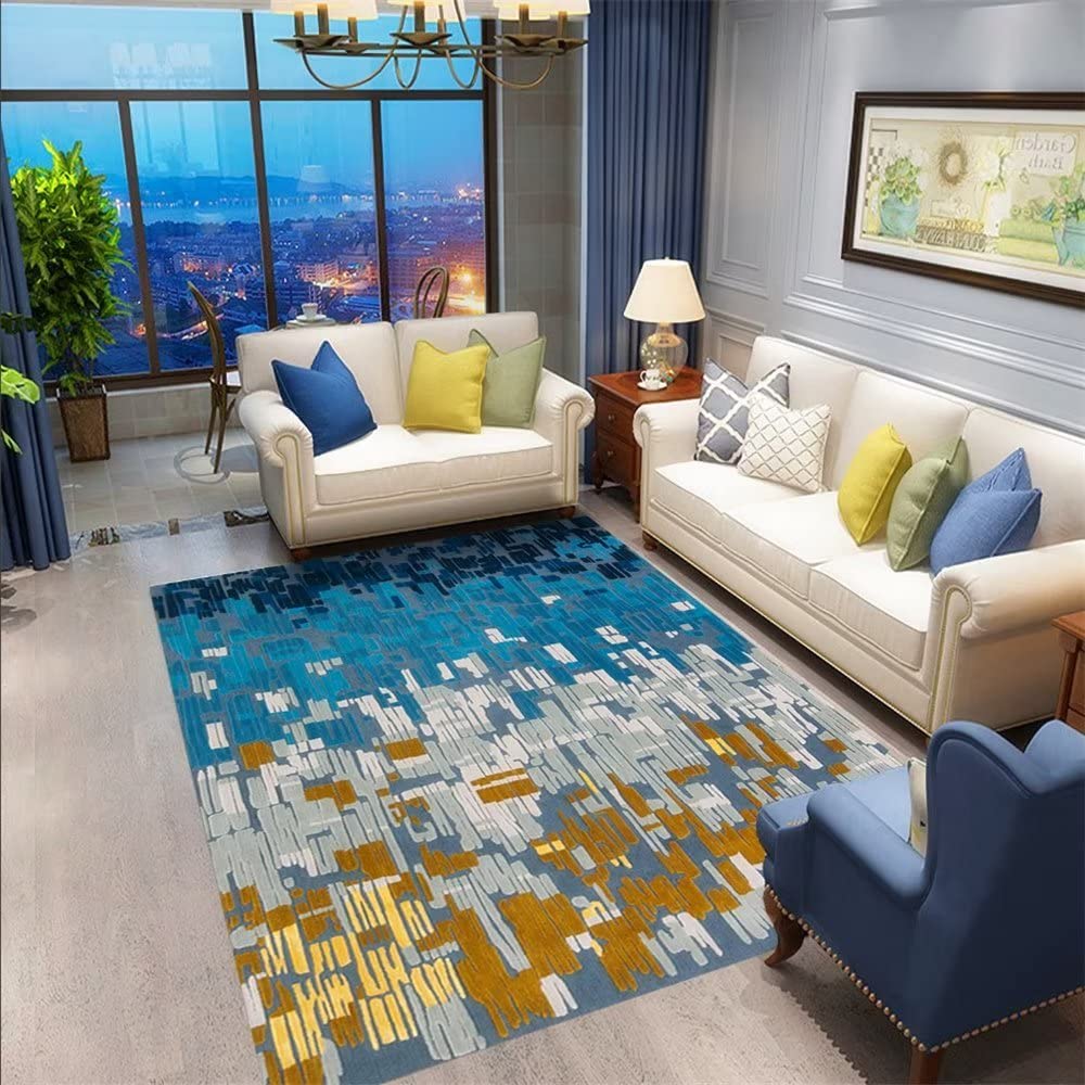 Moquette exterieur et tapis chambre adulte bleu flou abstrait 120x180