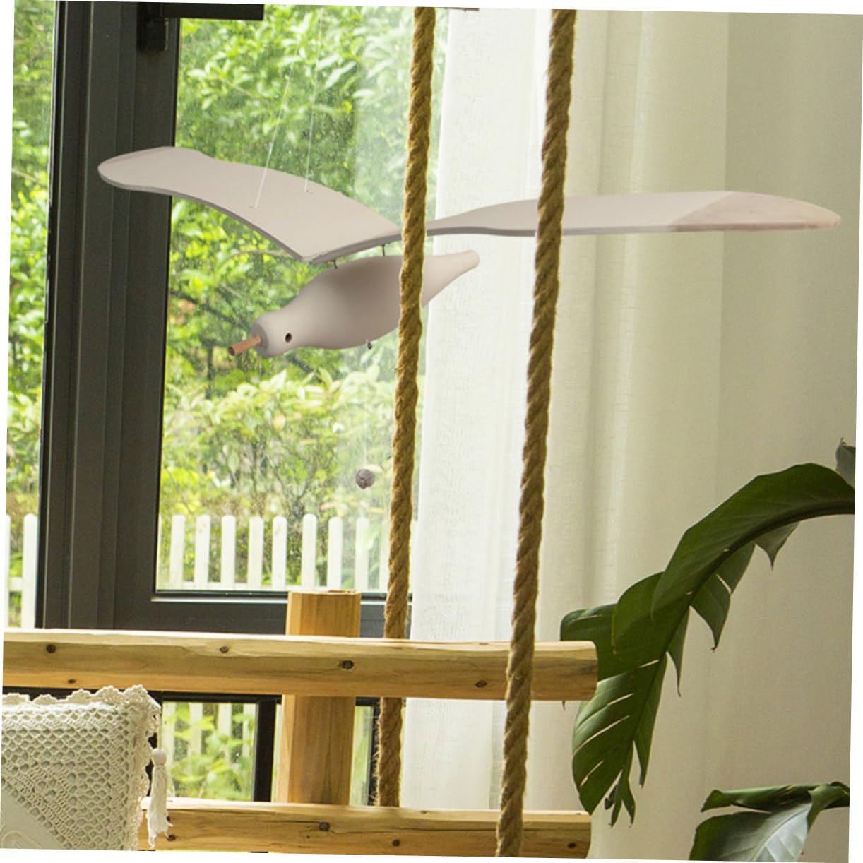 Colgante Cuerda de Cáñamo Adorno de Pájaro de Madera Diseño Único y Material Seguro para Decoración de Habitación Infantil para Dormitorio o Fiesta de Bienvenida de Ñiño
