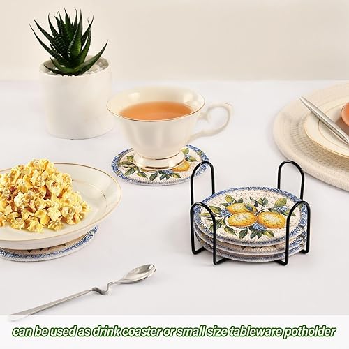 Vista 90 de Juego de 6 posavasos para bebidas con soporte, diseño retro de estrella de mar y estrella de mar, juego de 6 posavasos decorativos absorbentes