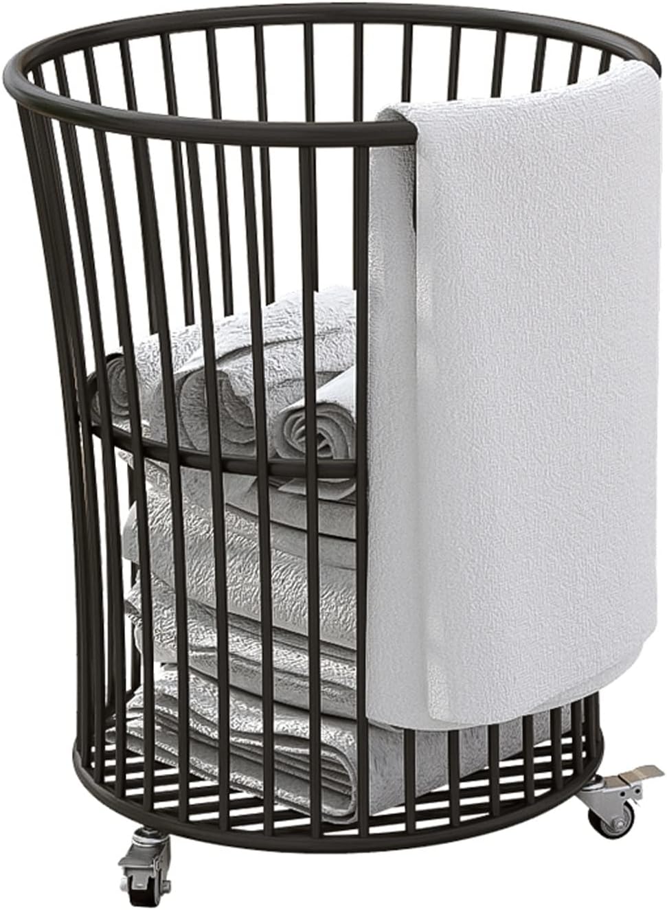 Rolling Laundry Hamper with Wheels,Metal Cart Basket Clothes Storage Organization Bin for Living Room,Bathroom,Bedroom or Kids Bedroom,Gold