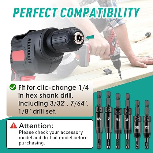 Miniatura 4 de Juego de 6 brocas autocentrantes CC2430 de 332 pulgadas, 764 pulgadas, 18 pulgadas - Broca VIX para Bosch Clic-Change 14 pulgadas taladro hexagonal