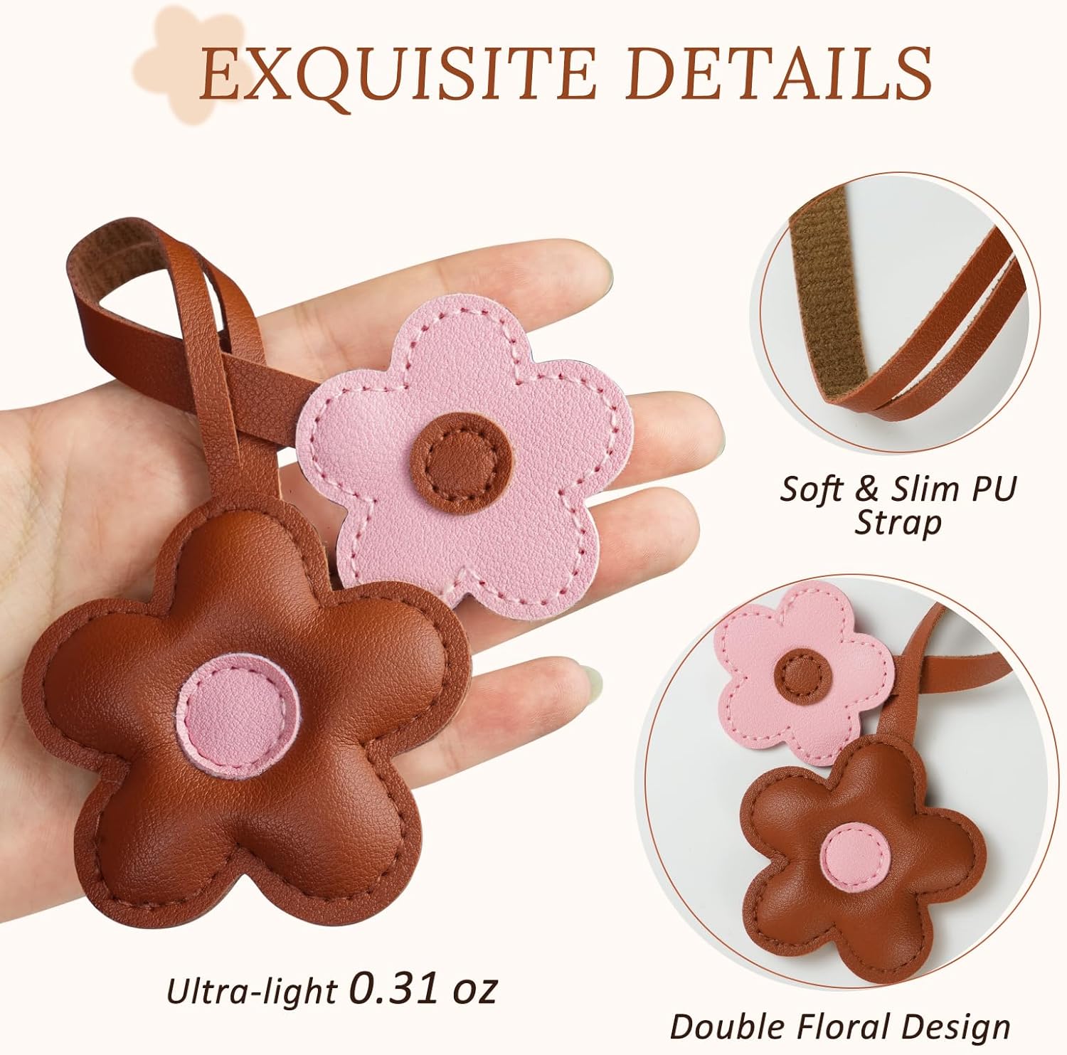 Fmeida Floral Bag Charms PU Leather Keychain for Women Cute Flower Keychain Accories for Handbag,Purse,Backpack - Image 3