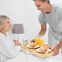 Vista 2 de Ollieroo Bandeja de cama de bambú,Bandeja plegable para mesa de cama con asas,Bandeja de desayuno para sofá, cama, comer, aperitivos y trabajo, bambú