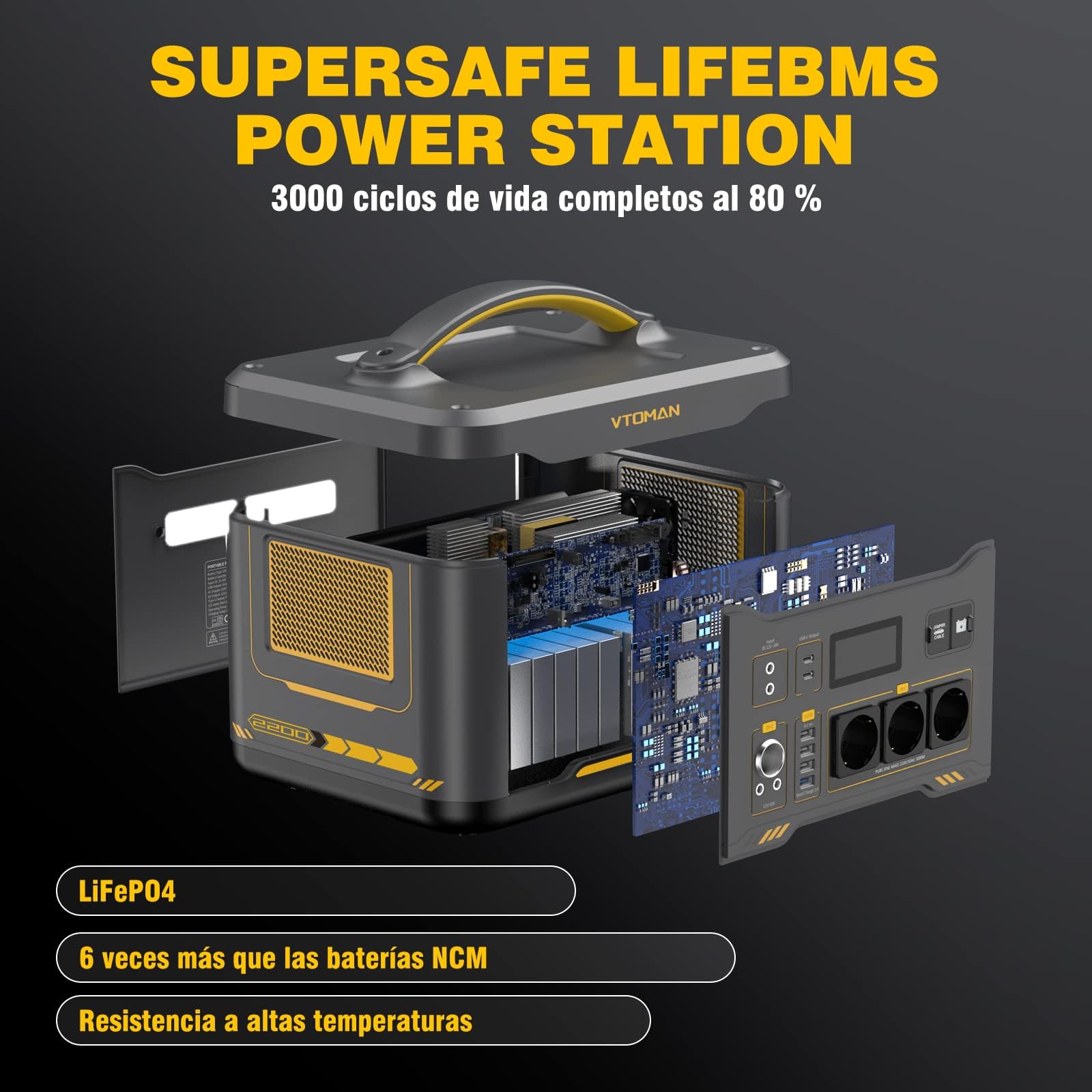 VTOMAN Jump 2200 Estación de Energía Portátil, 2200W 1548Wh Generador Solar con LFP Batería, 3 Salidas CC de y 3 CA de 2200W (Pico 4400W), Capacidad Ampliable a 3096Wh para Acampadas y Emergencias