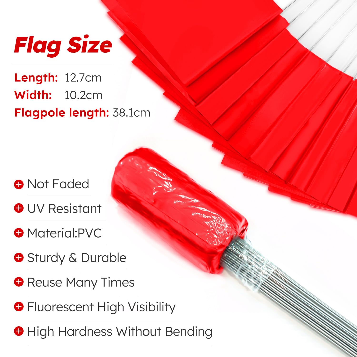 Zozen 100 Pack Red PVC Marker Flags, 38 x 10 x 13 cm, Pole Mount, Ideal for Construction Landscaping, Pet Training - Image 2