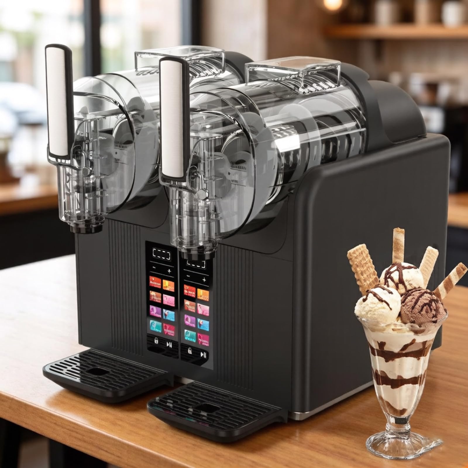Máquina De Granizados Para El Hogar, 2l 4l Sin Necesidad De Hielo, Para Bebidas Congeladas, Con 7 Programas Preestablecidos,Autolimpieza, Pantalla LED,Para Margaritas Frappés Black-twincylinder