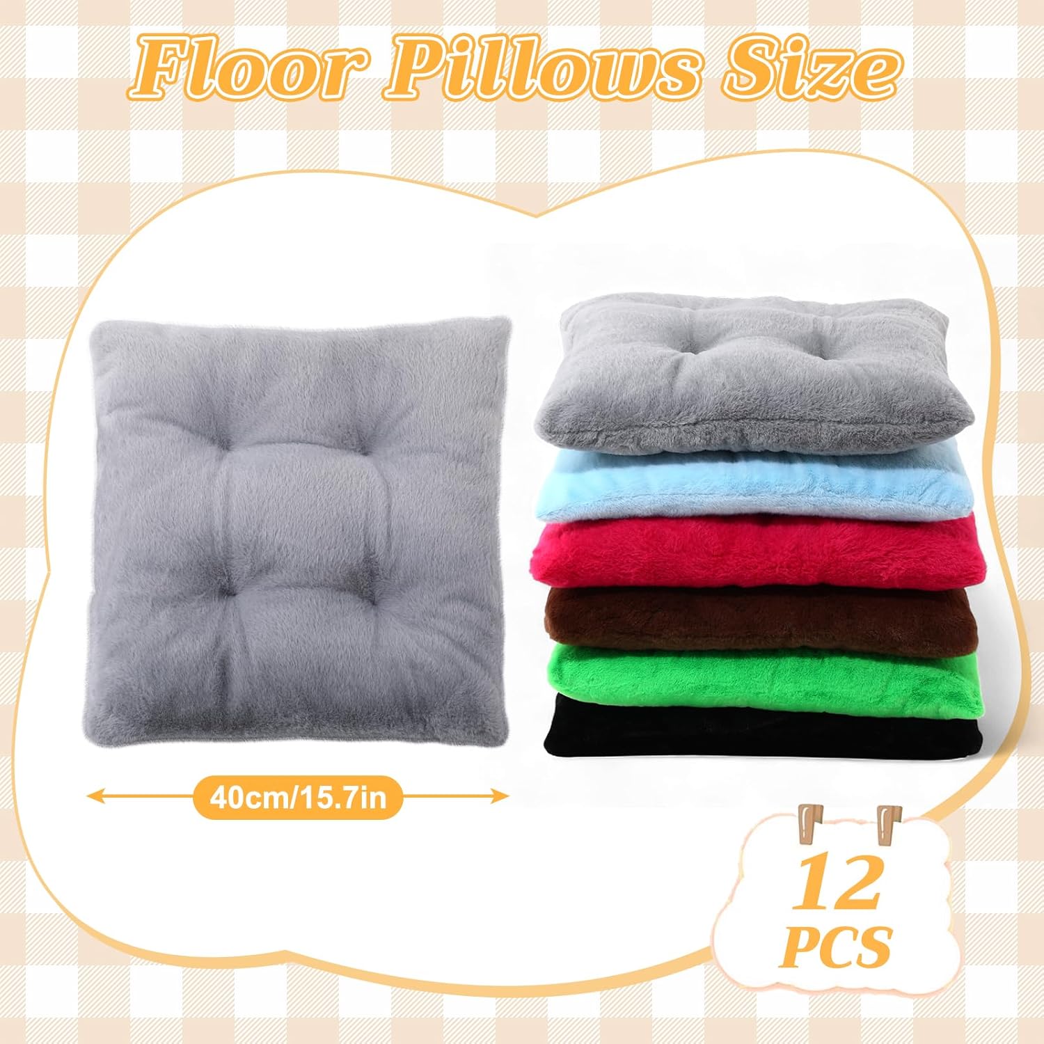 AceOrbit 12 Pcs Faux Rabbit Fur Floor Pillows for Adults 15.7'' Large Floor Cushions 2.4'' Thick Soft Sitting Pillows Meditation Yoga Winter Family Party Classroom Tatami Nursery Chair Home