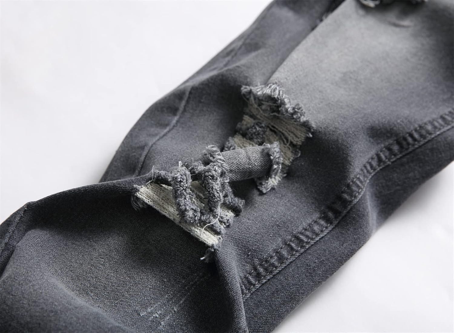 DGHM-JLMY Men's Fashion Tattered Slim Jeans Destroyed Straight Leg Denim Skinny Slim Fit Ripped Distressed Stretch Jeans