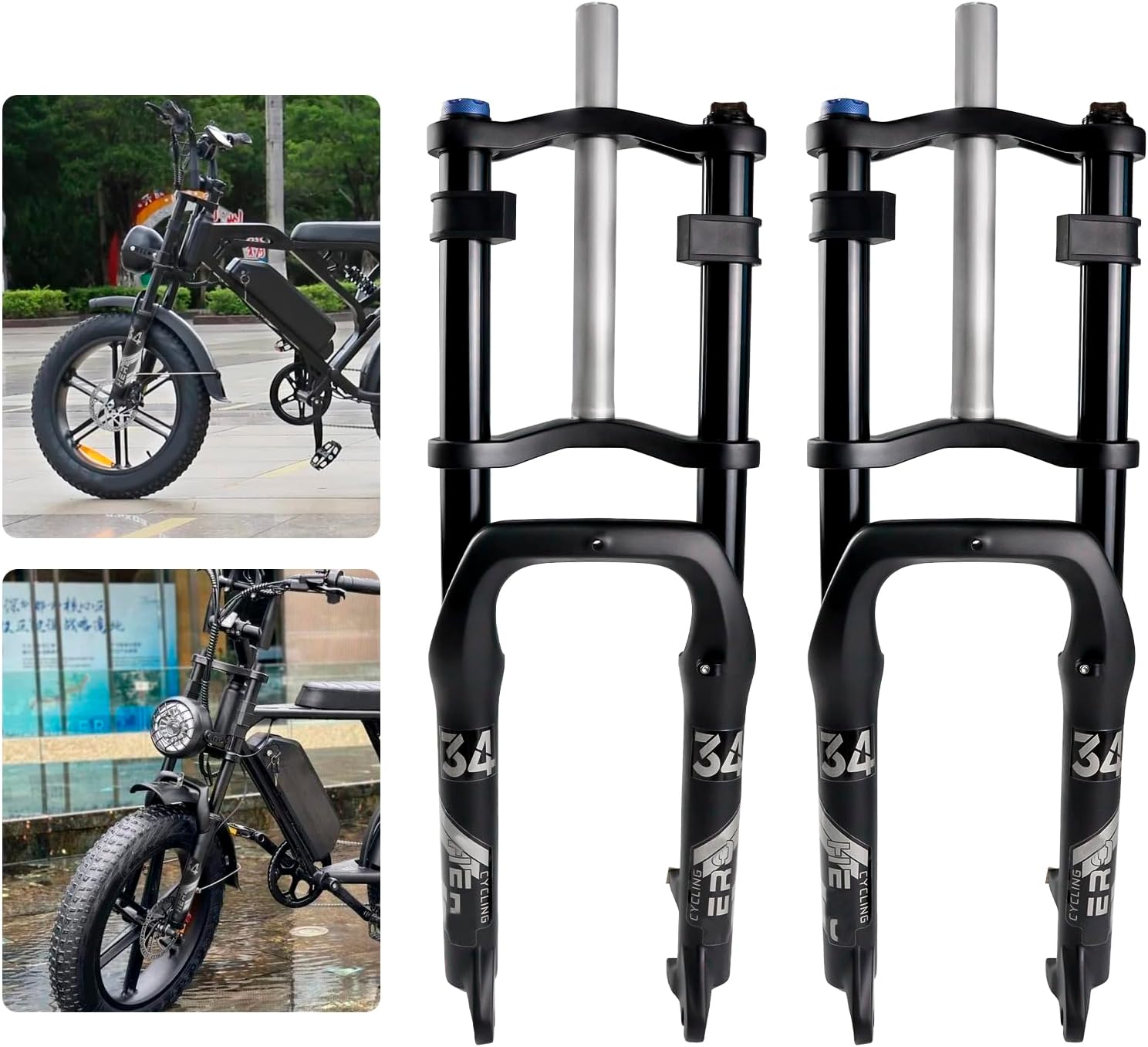 20 * 4.0 Inch Fat Tire Oil Spring Suspension Fork, 160mm Travel, 1-1/8" Straight Steerer 28.6mm, 135mm Hub Spacing, 9×135mm QR Axle, 74mm Disc Brake Compatible, Front Fork for Fat Snow Beach Ebikes
