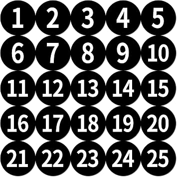 1-25 Circle Numbered Vinyl Stickers,Anti-Fading Waterproof 1.2 in Self Adhesive Die Cut Consecutive Number Vinyl Decal,Production and Fitness Equipment Flexible Small 1-10 Number StickersBlack