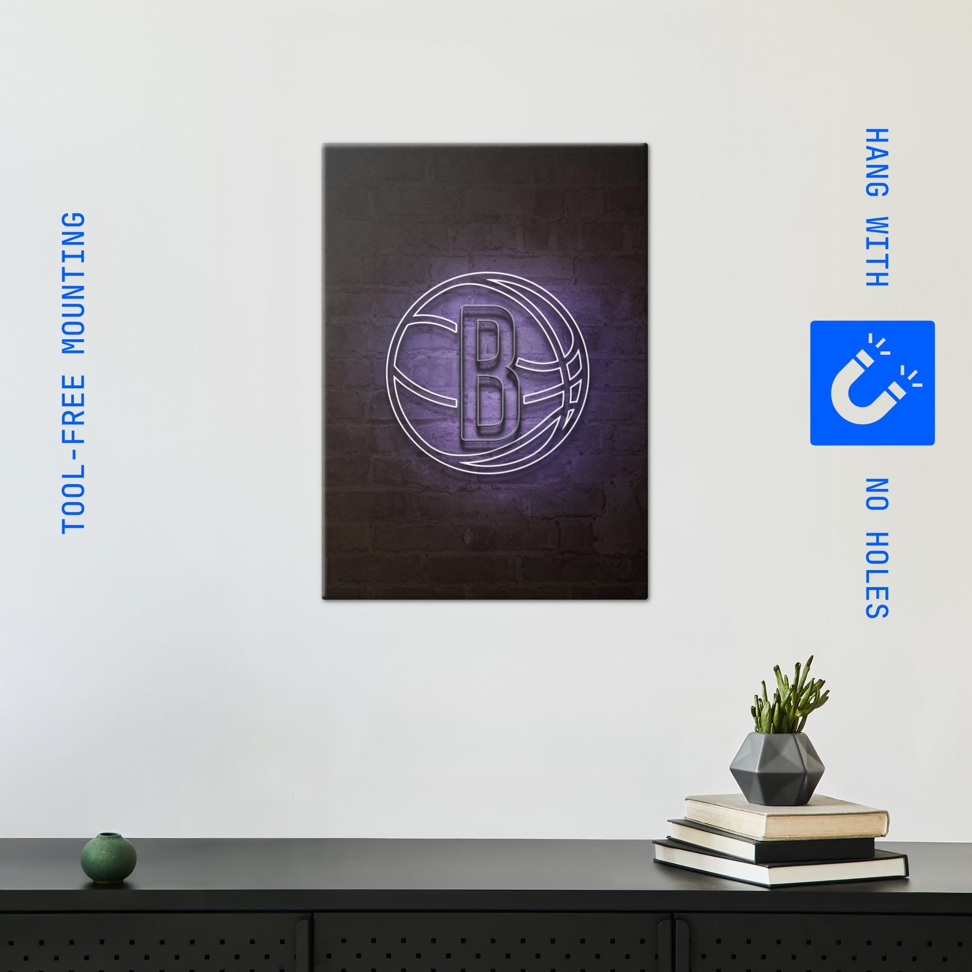 Displate Metall Poster NBA Brooklyn Nets Borough Neon Größe M | Basketball Bild Plakate für Schlafzimmer Dekor, Geschenke. Magnetische Befestigung Wandposter, Wanddeko. Metall Wandkunst.