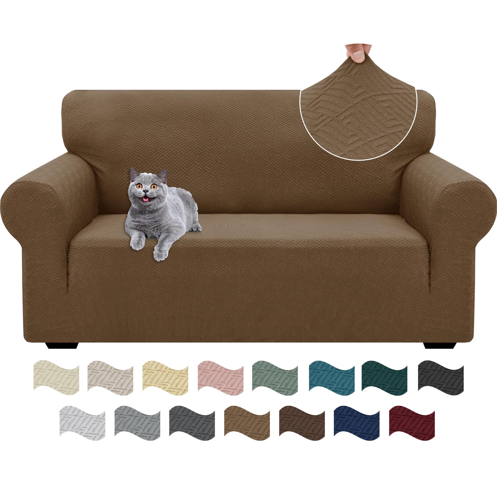 Ystyle Copridivano 2 Posti Con Braccioli, Super Elasticizzato Copri Divano, Copridivano Antigraffio Gatto, Copridivani Antiscivolo Antimacchia, Universale Sofa Cover Moderno, Marrone