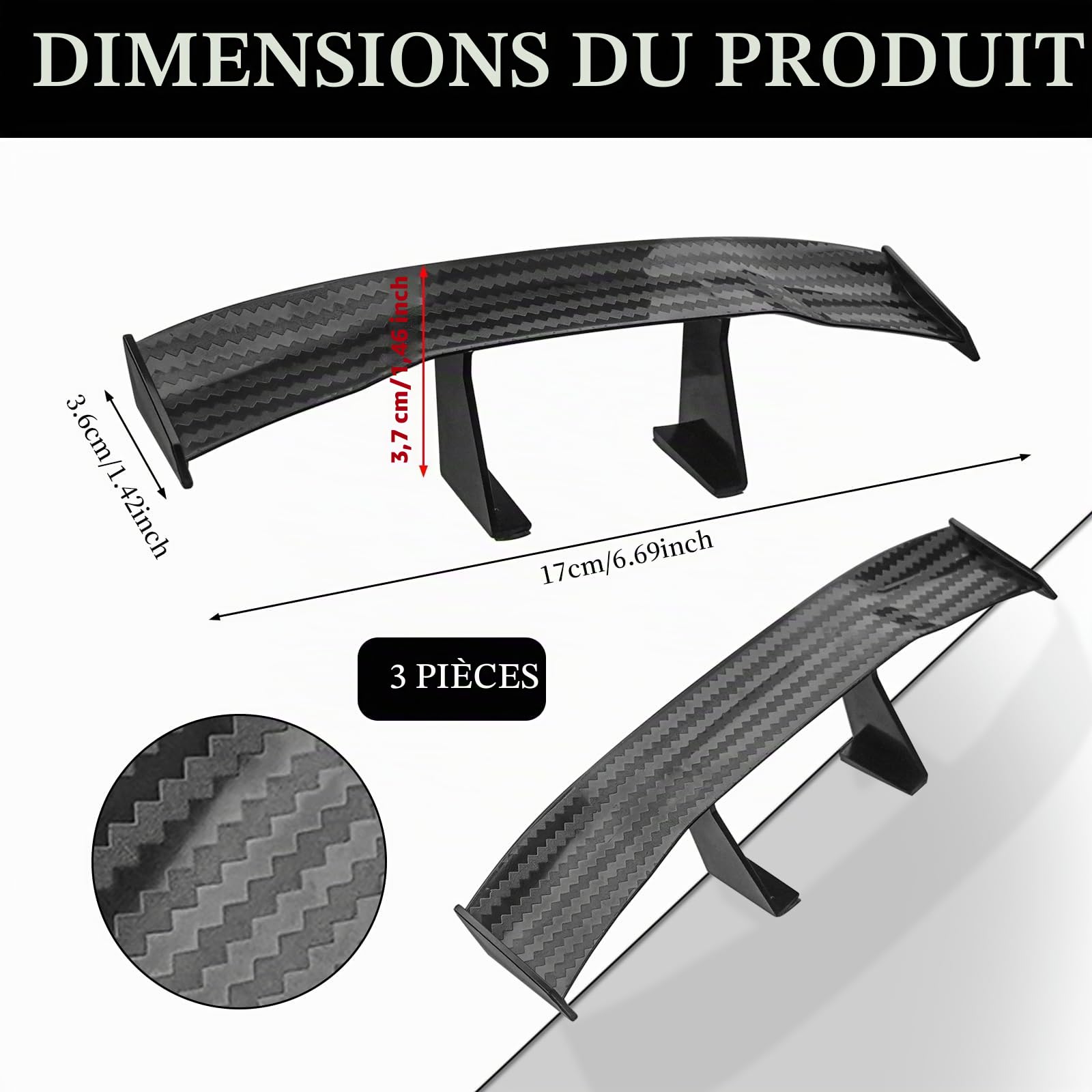 3PCS Mini Aileron De Voiture - Spoiler Aile De Queue Pour Véhicule