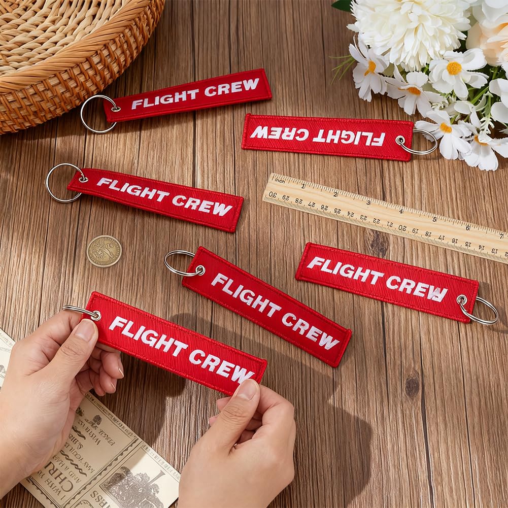 MAYJOYDIY 24 Stück FLIGHT CREW Schlüsselanhänger Flugzeug Luftfahrt Schlüsselanhänger Bestickte Flugzeug Gepäckanhänger Rot Modische Schlüsselring Für Luftfahrtbegeisterte Piloten Kabinenpersonal