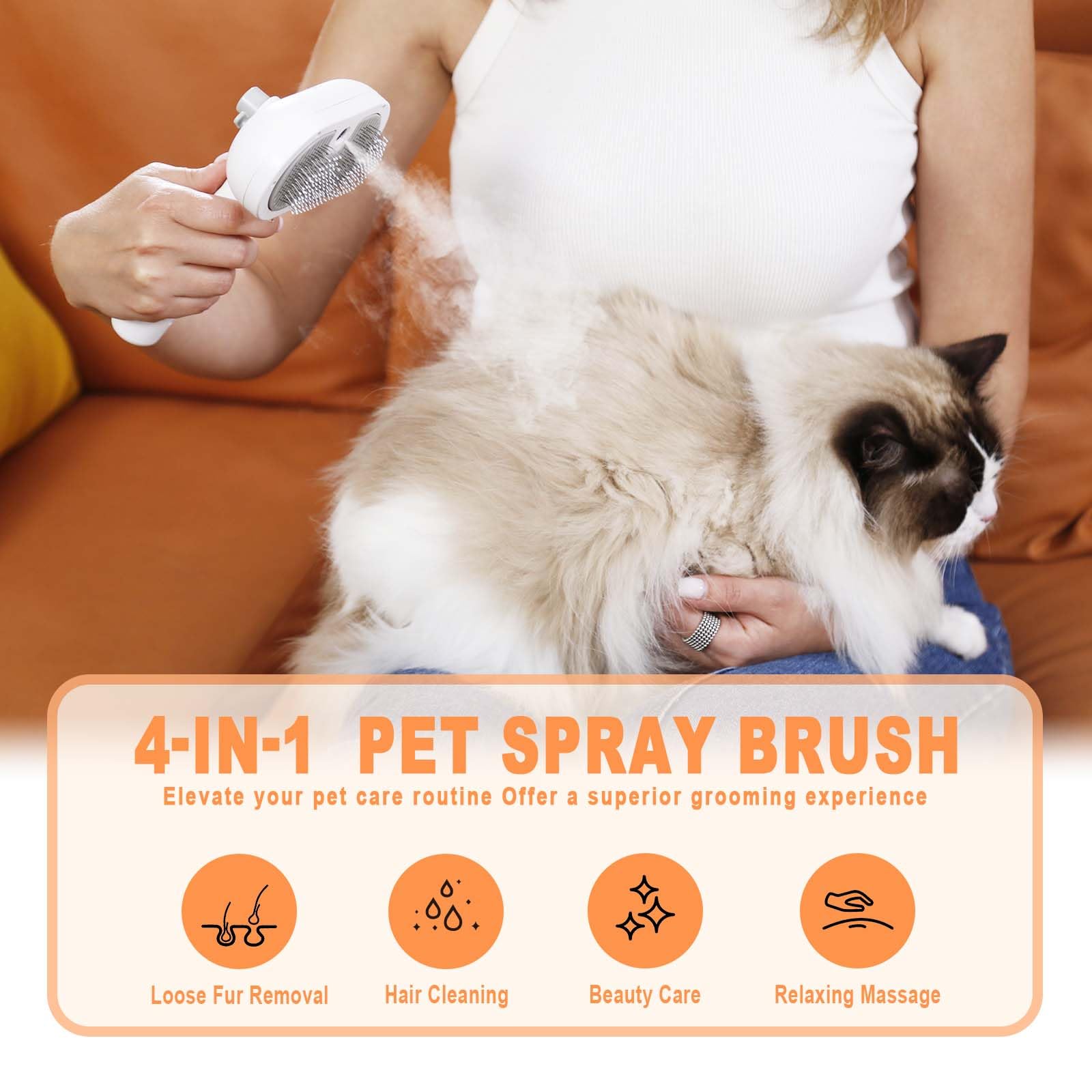 FURGO Spazzola a vapore per gatti per spargimento, spazzola a vapore 3 in 1 per cani e gatti, efficace rimozione e pulizia dei peli, strumento per la rimozione dei peli di animali domestici adatto a