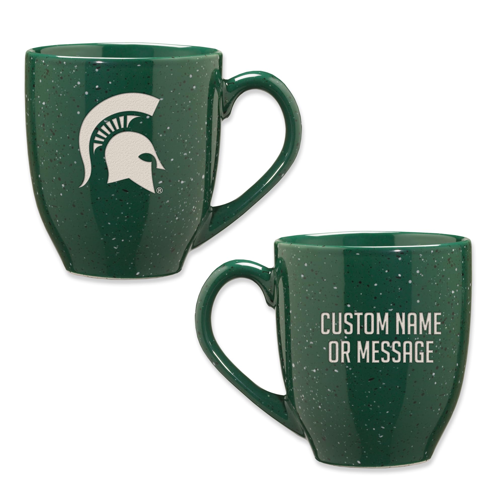 Rico Industries NCAA Michigan State Spartans Green Personalized 16 oz Team Color Laser Engraved Speckled Ceramic Coffee Mug