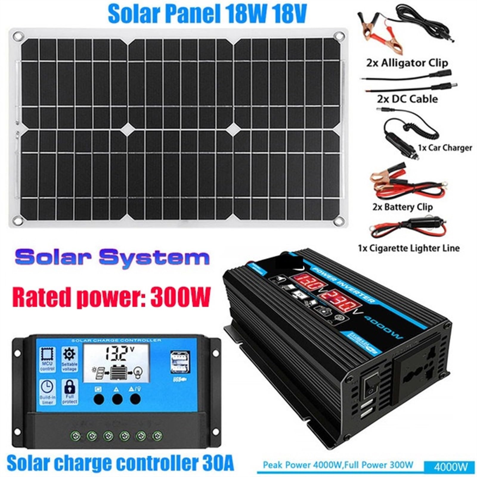 110-220 falownik solarny 4000W/6000W Panel słoneczny 18W kontroler wyświetlacz LED inwerter słoneczny bateria inteligentna płytka ładująca(Black 4000W,12V_60HZ)