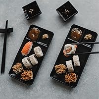 Vista 7 de Juego de servir de sushi, con 4 platos japoneses para servir sushi, 4 platos de salsa de soja, 4 pares de palillos y 4 soportes para palillos, juego
