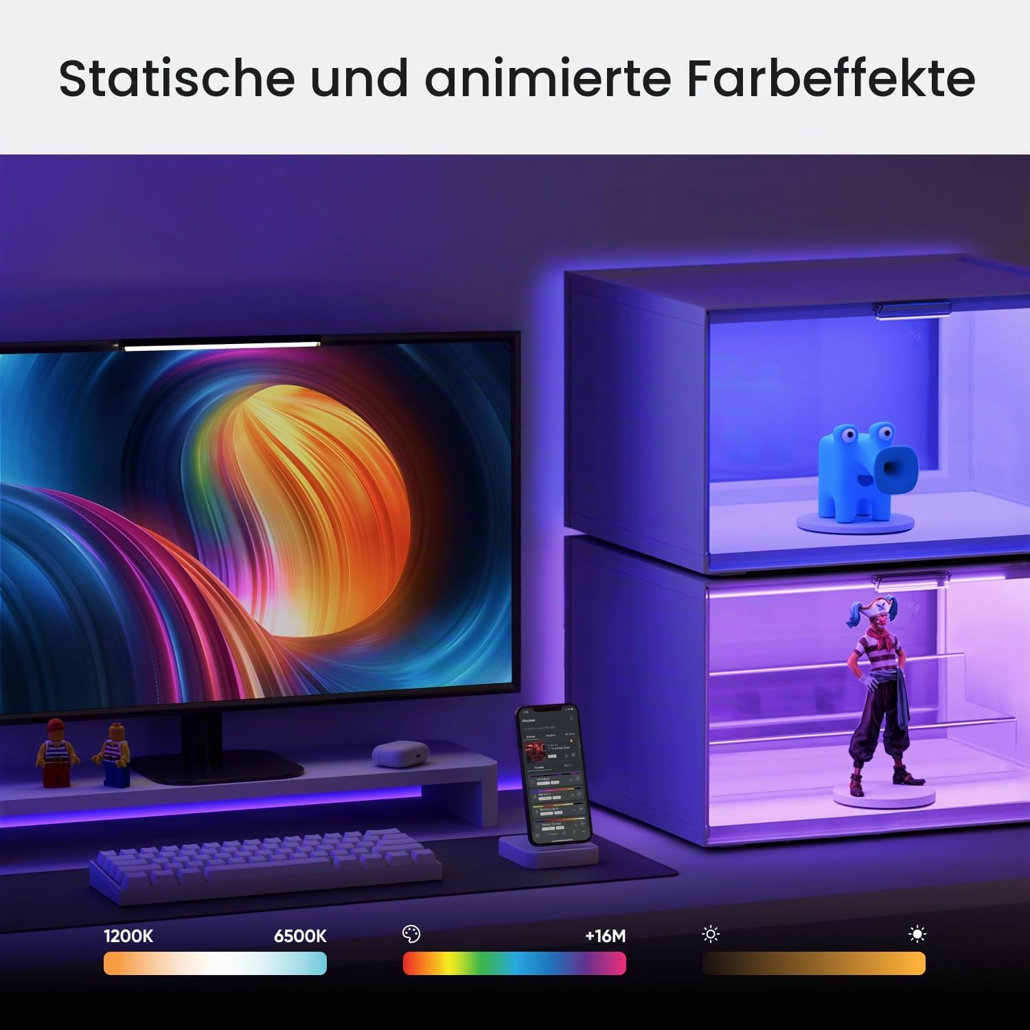 Nanoleaf Smart LED Schuhboxen Erweiterungspack, 1 Stapelbare transparente Vitrine für Figuren & Dekoration, Aufbewahrungsboxe mit Magnetischer Sensor Tür, Musik Sync (Starterpack erforderlic)