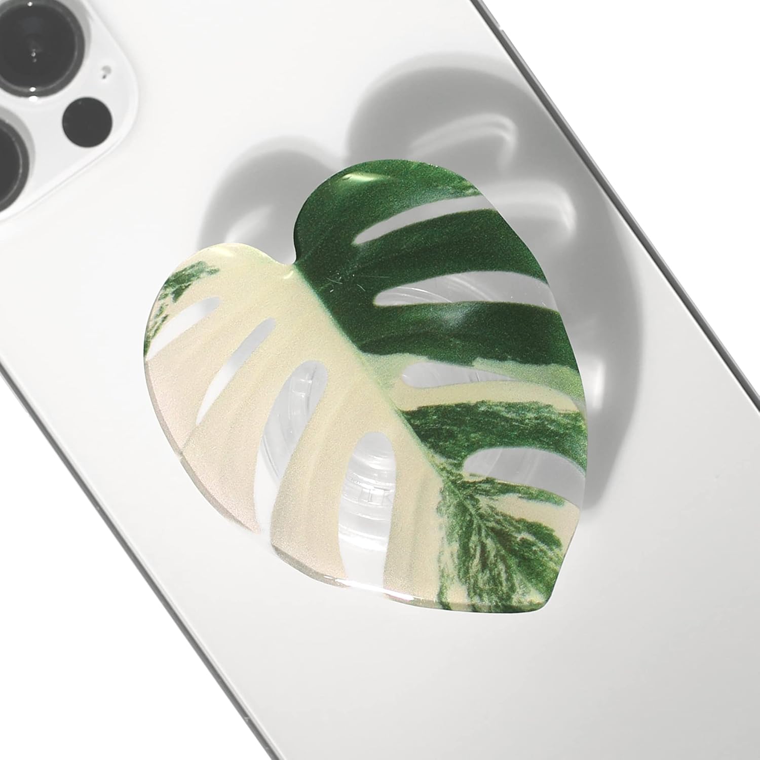 OnTheGrip Cute Acrylic Tropical Leaf Design Collapsible Expandible Mobile Phone Grip Stand Holder for Smartphone Tablet Cell Phone Accessory (Albo Monstera) OnTheGrip Cute Acrylic Tropical Leaf Design Collapsible Expandible Mobile Phone Grip Stand Holder for Smartphone Tablet Cell Phone Accessory (Albo Monstera)