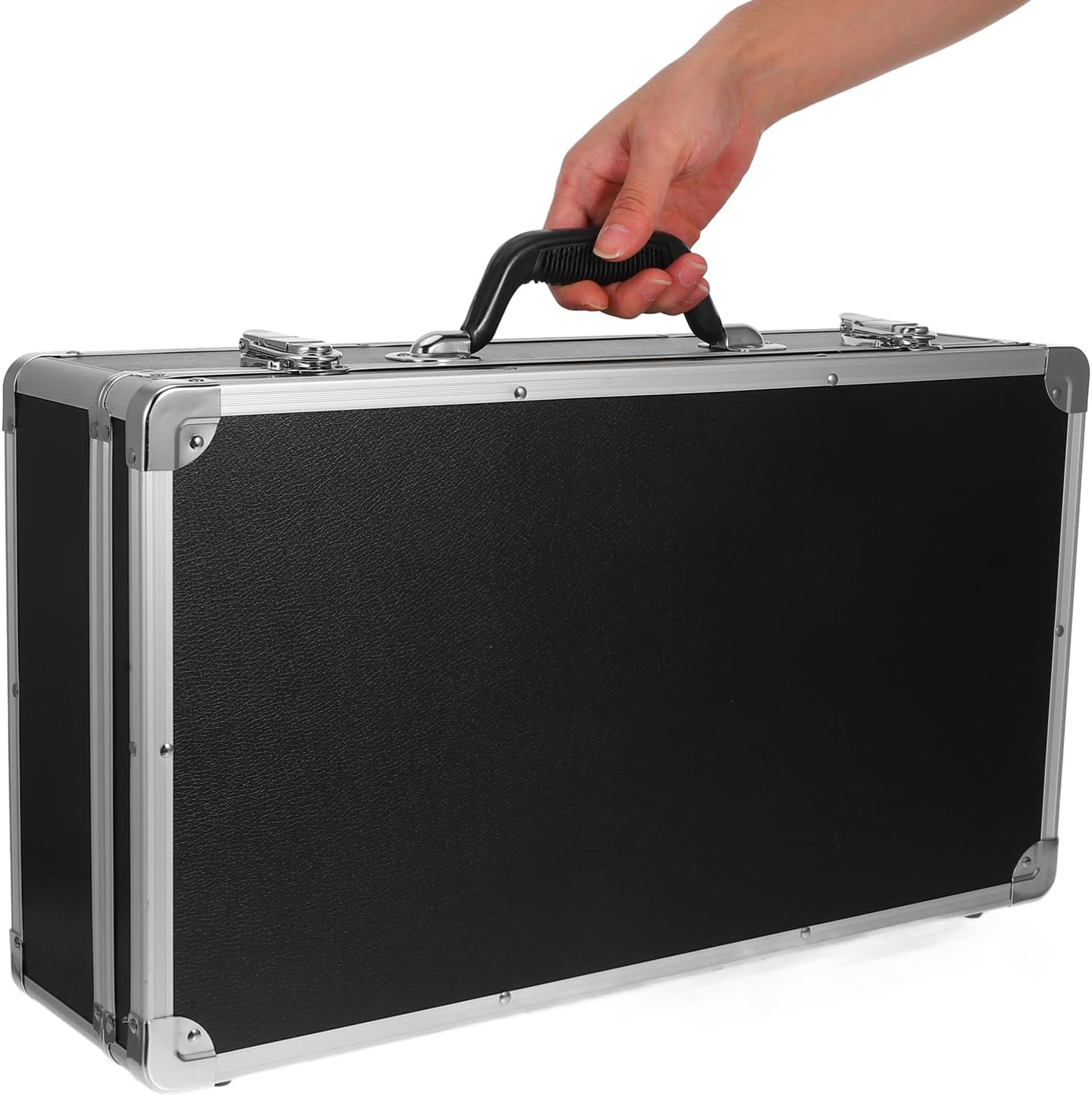 Portable Aluminum Toolbox Shockproof Instrument Container Ergonomic Handle Design for Safe Storage of Tools and Parts Black