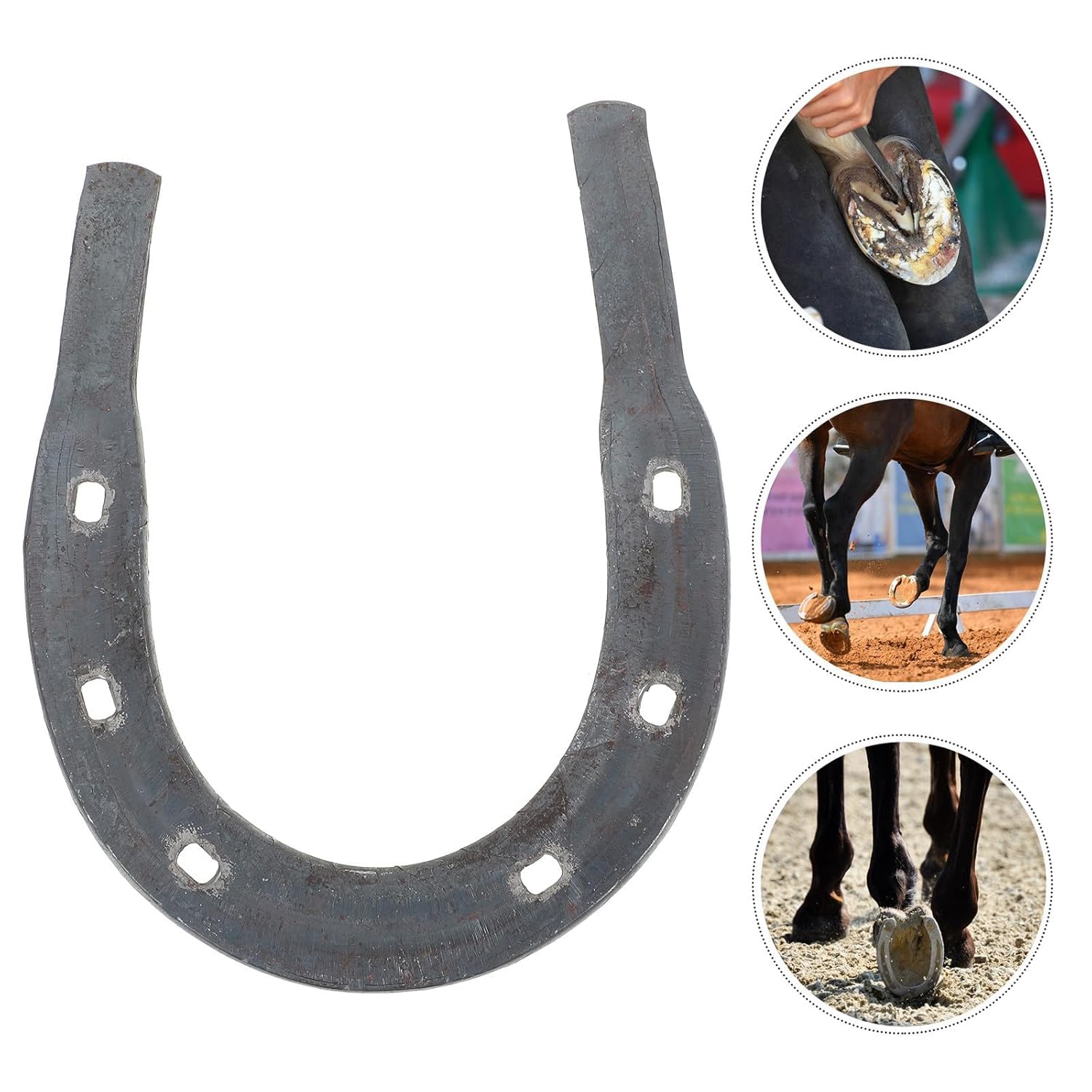 5 herraduras reemplazables para caballos y burros, almohadillas de metal firme, tamaño 2 con ranura abierta, suministros de herradura para uso ecuestre y estable, mango cómodo