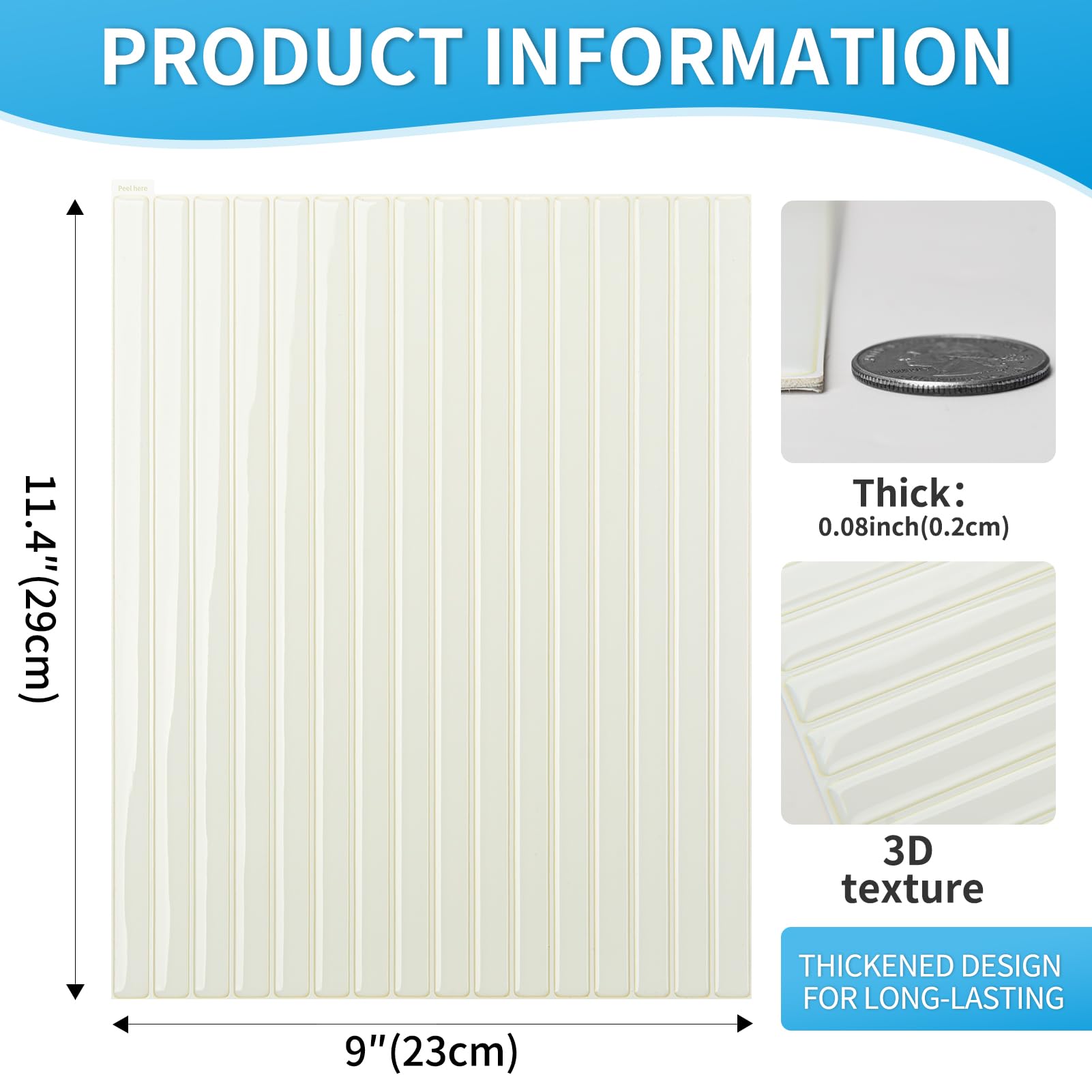 Art3d 3D Selbstklebende Wandfliesen Beige Lamellenoptik, 10-Stück PVC Fliesenfolie Aufkleber für Bad, Küche, Wohnzimmer 29 x 23 cm