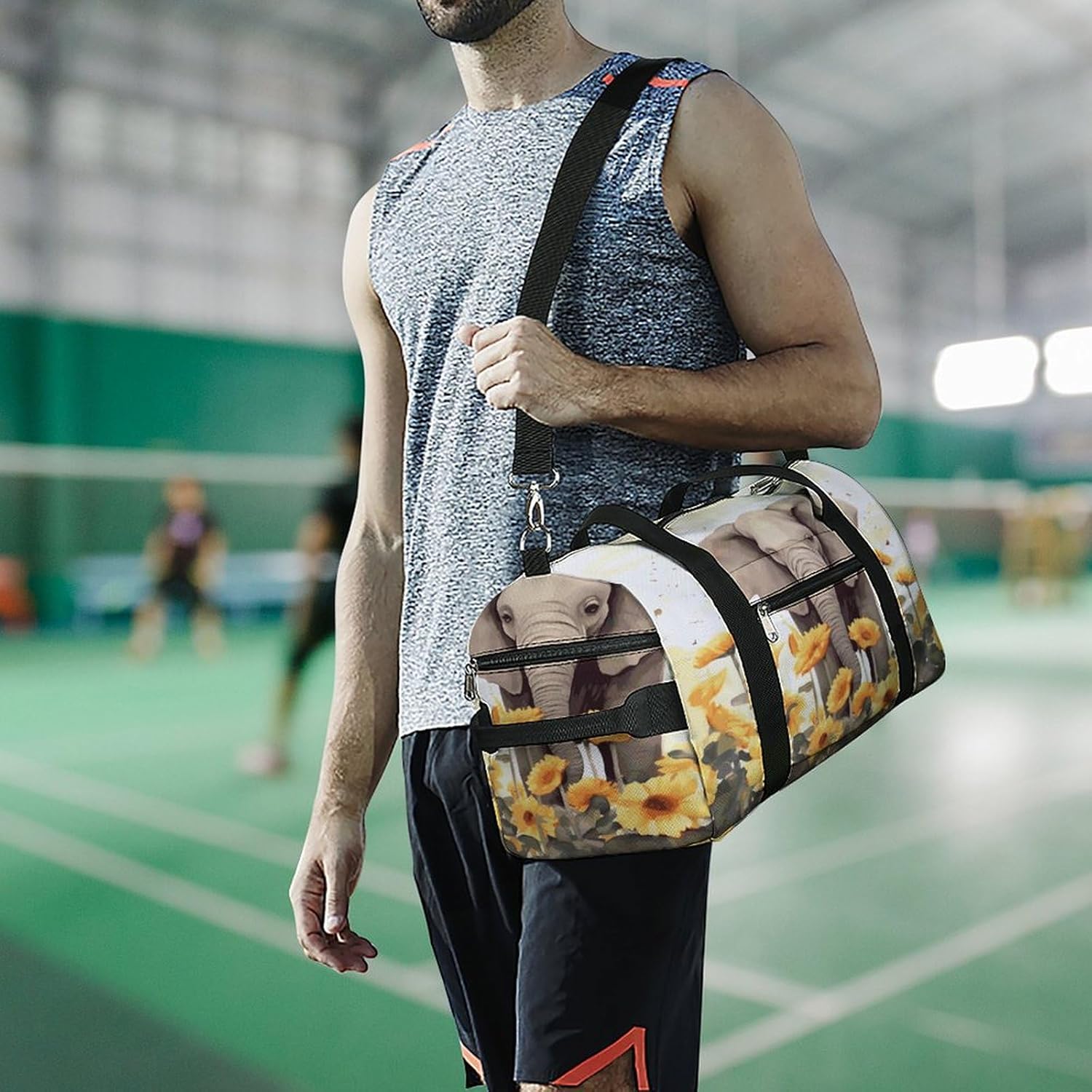 Elephant And Sunflower Barrel Gym Bags for Men And Women, Duffle Bag for Travel Sports Bag Camping Weekend Carry on Overnight Duffel Bag with Shoulder Strap