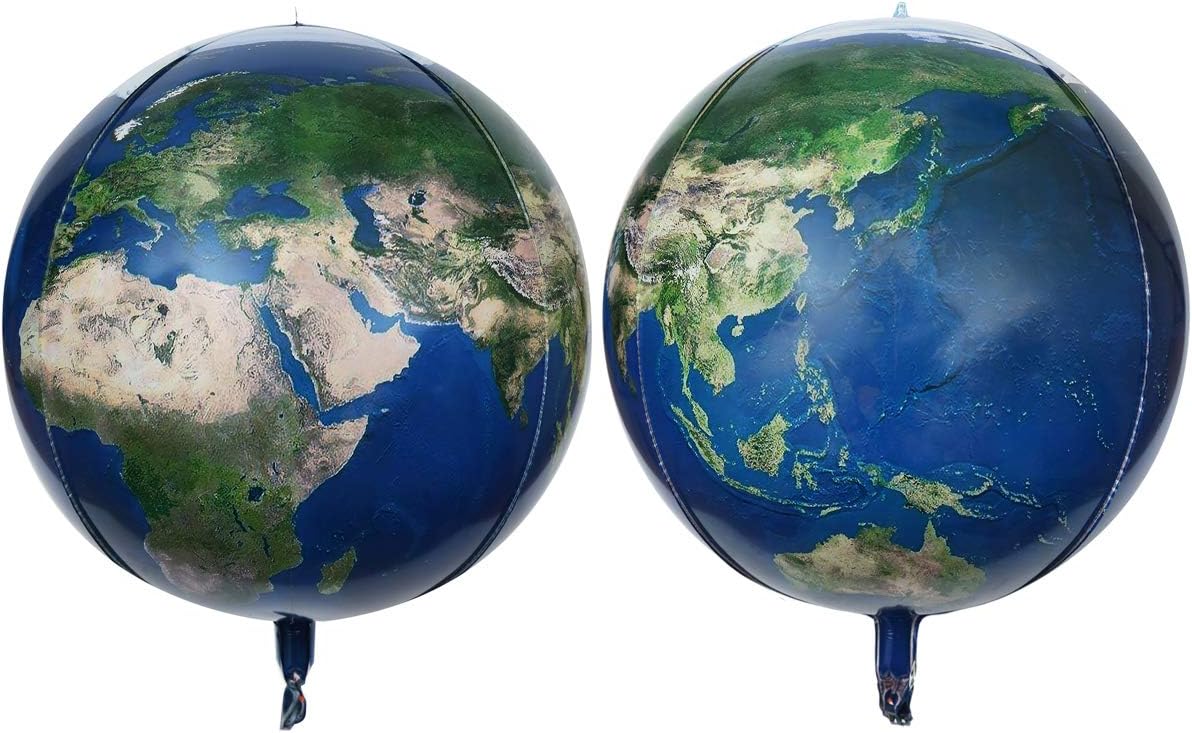 Eanjia Earth 4D Foil Balloons 2 Count 16"Jurassic World Large Sphere Mylar Balloons Hangable Metallic World Map Orb Balloons for globe Theme Baby Shower Kids Toys Gifts Kids Birthday Garland Kit Decor