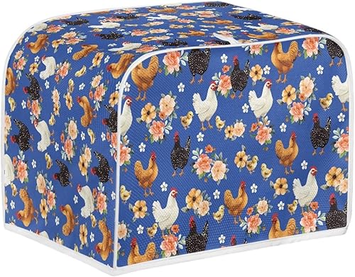 Miniatura 2 de Funda antipolvo para tostadora de pollo con estampado floral de gallo de 2 rebanadas, lavable, funda para hacer pan, antipolvo, cubiertas