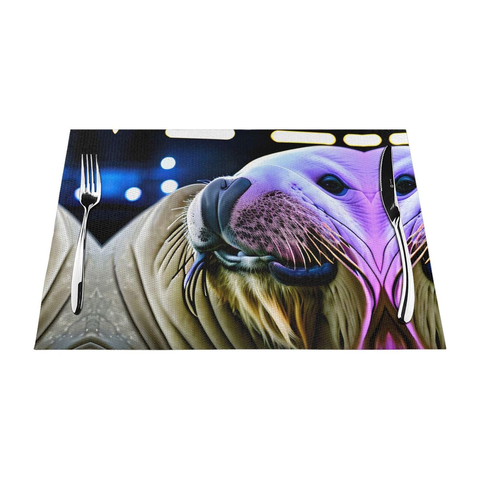 Placemats Set of 6,Table Mats Washable Placemat Decoration, Walrus Print
