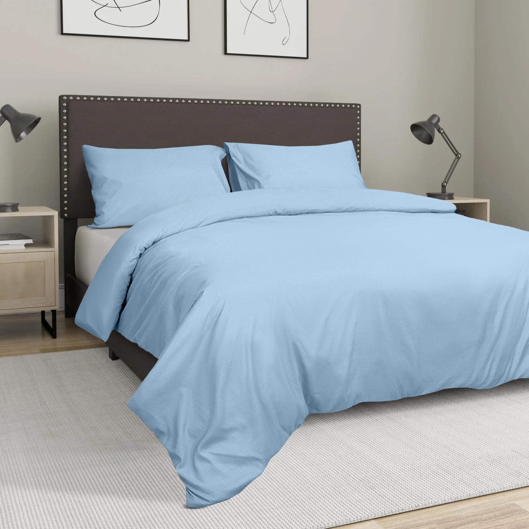Sapphire Collection Bedding Duvet Cover Soft Brushed Microfibre Duvet Cover with Pillowcases Bedding Quilt Cover Set Wrinkle free (Sky Blue - Image 2