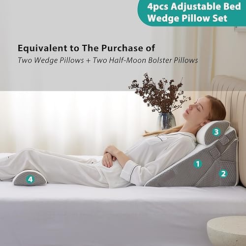 Miniatura 6 de Bedluxe Juego de 4 almohadas de cuña ajustables de espuma viscoelástica poscirugía para espalda, cuello, alivio del dolor de piernas, cuña de