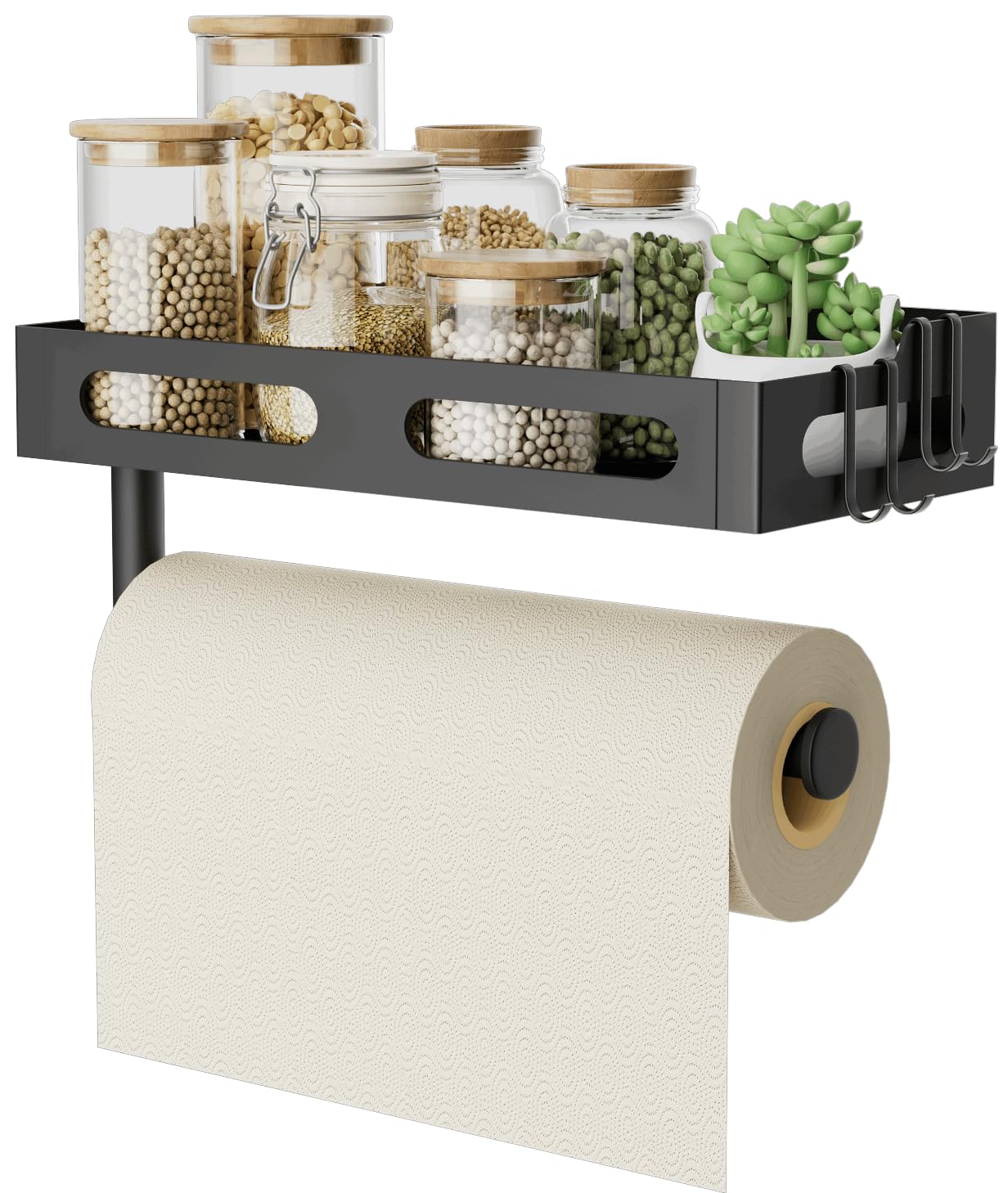 Soporte de pared para toallas de papel para cocina, lágrima con una sola mano, soporte para toallas de papel de baño con estante, estante para especias y toallero de papel para caravana, soporte para