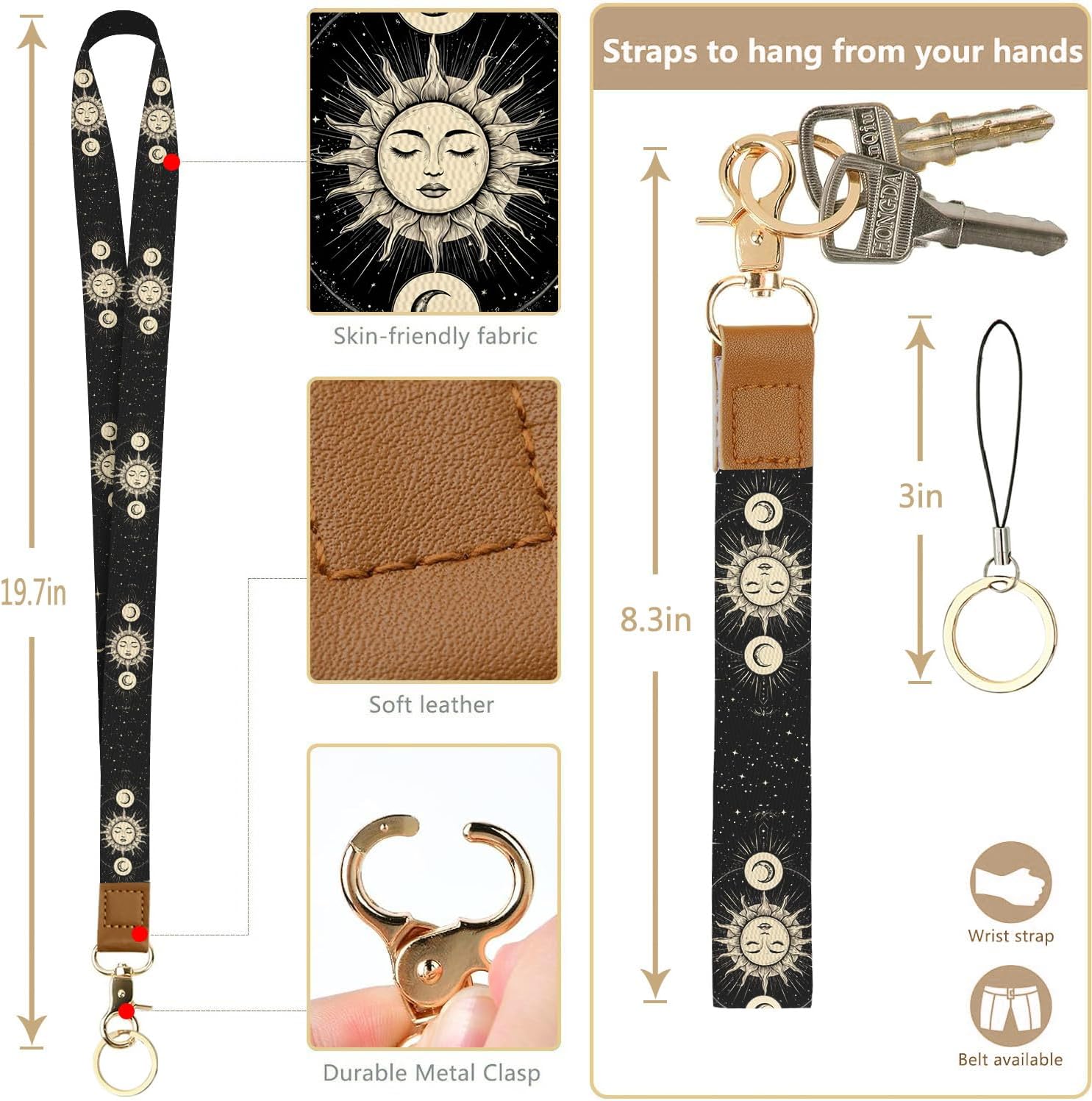 bolimoss Sun and Moon Badge Holder & Lanyard Wallet Removable Lanyards for Teacher Womens Wallet with Wristlet & Neck Lanyard, Clear Window, 5 Card Slots, Pocket,1 Side Zipper Pocket, Ring Keychain thumbnail