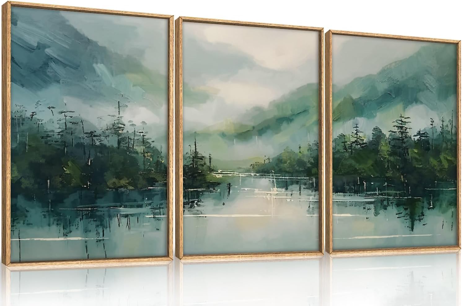 Ausril Large Abstract Green Gray Pastel Framed Canvas Wall Art,Neutral Landscape Wall Decor,Modern Watercolor Lake Artwork,Beige Textured Illustrations Art for Living Room,Bedroom,Office- 16"x24"x3 — view 26